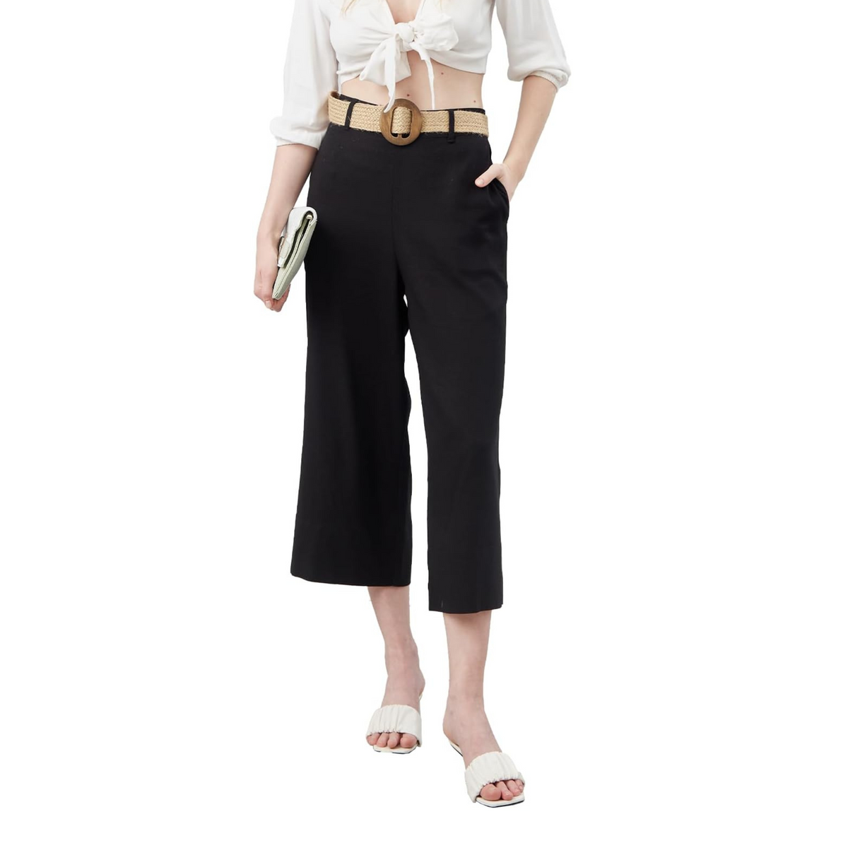 SOOTOP Womens Wide Leg Business Pants High Waisted Capris Straight