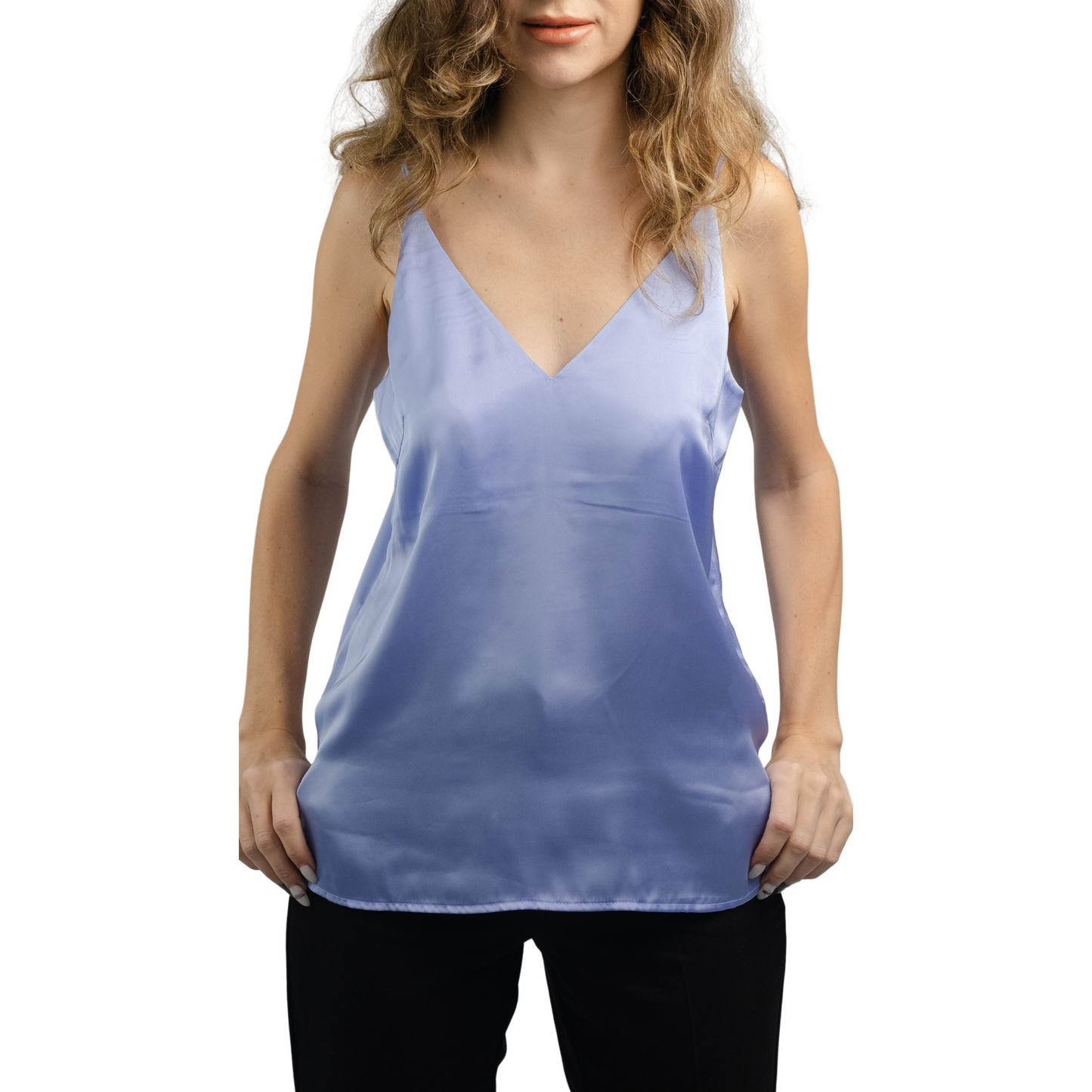 Women's V-Neck Adjustable Spaghetti Strap Satin Tank Top for Summer Business Casual