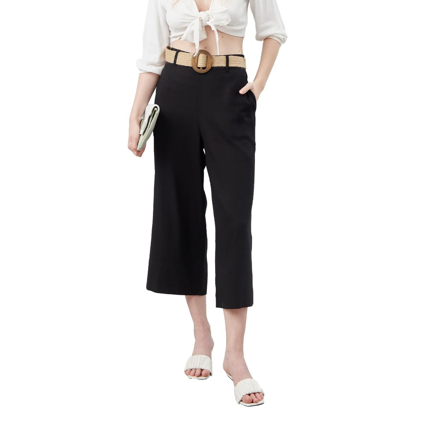 Women's Wide Leg Capri Pants Casual Dressy Work Culottes Pant with Bel –  Sandy and Sid