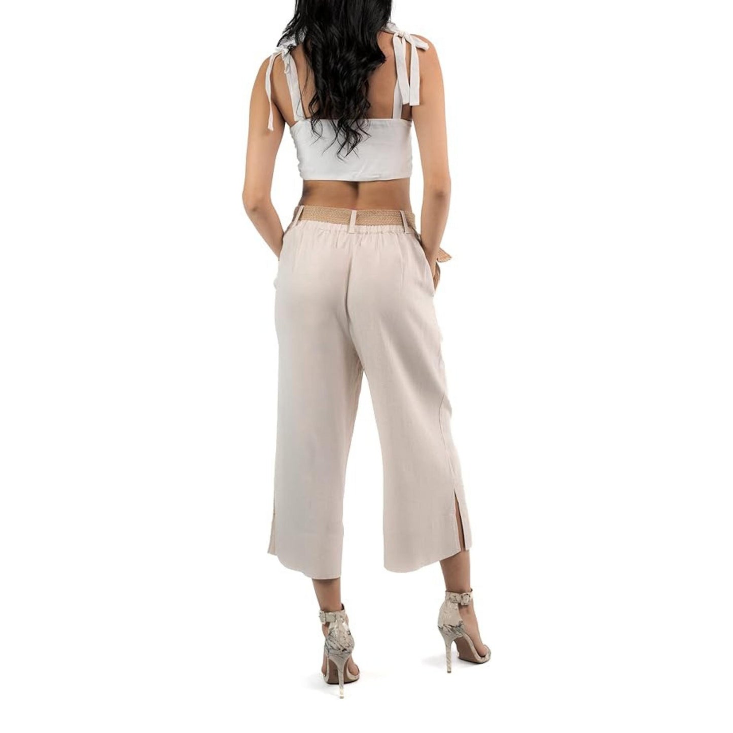 QUYUON Women's Capris Pants Casual Summer High Waisted Capris with Belt  Loops Ladies Capris with Pockets Loose Straight Leg Cropped Pants  Lightweight Capris Cozy Capris, Style P354 Beige L 