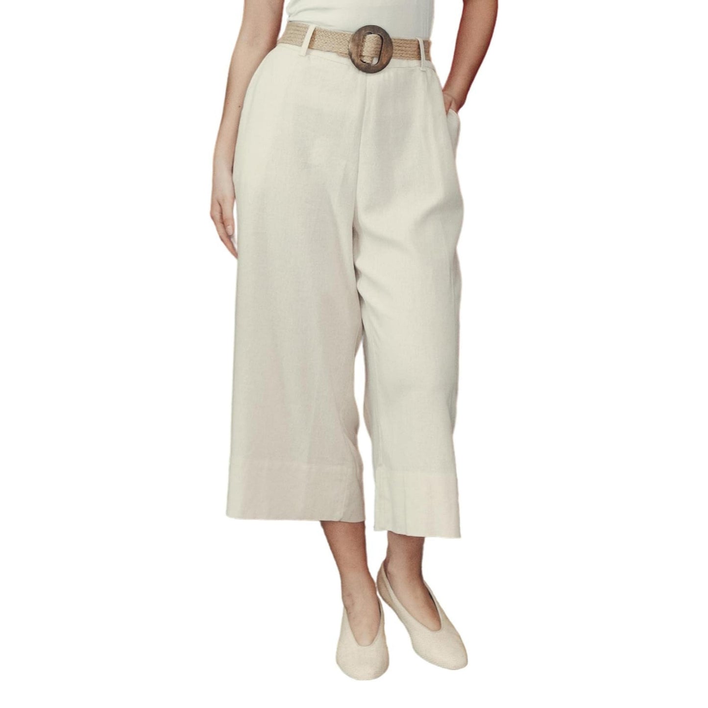 Linen Cropped Loose Fit Cotton Womens Capris Capri Pants Casual