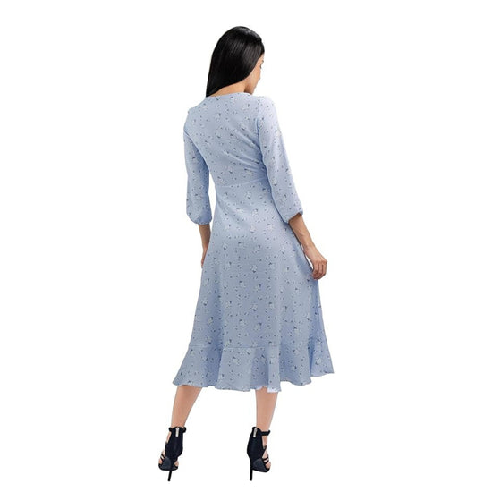 SANDY & SID Women's 2023 Long Sleeve Midi Summer Dress with Side Slit with Flower Prints, Sexy V Neck Womens Dresses