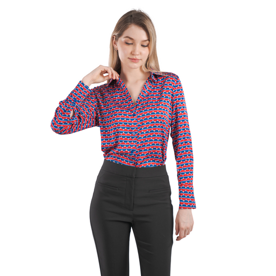 Patterned Button Down Women's Shirts Summer - Colorful Blouses for Office Work Business