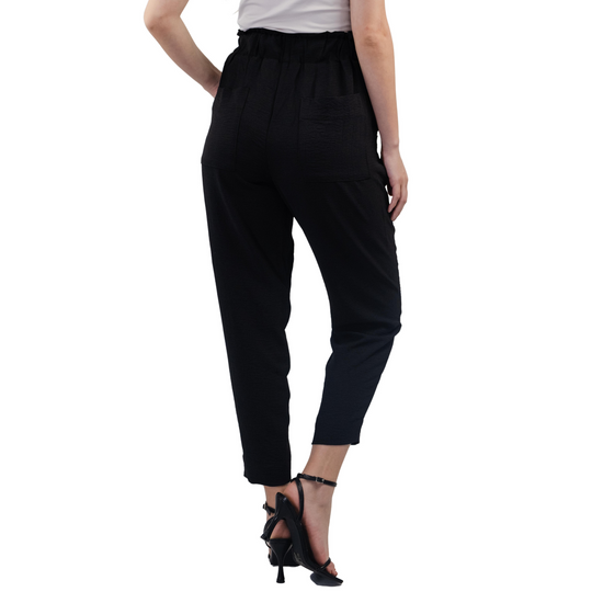 Women's Paper Bag Slim Fit Ankled Work Pants, High Waist Deep Pockets