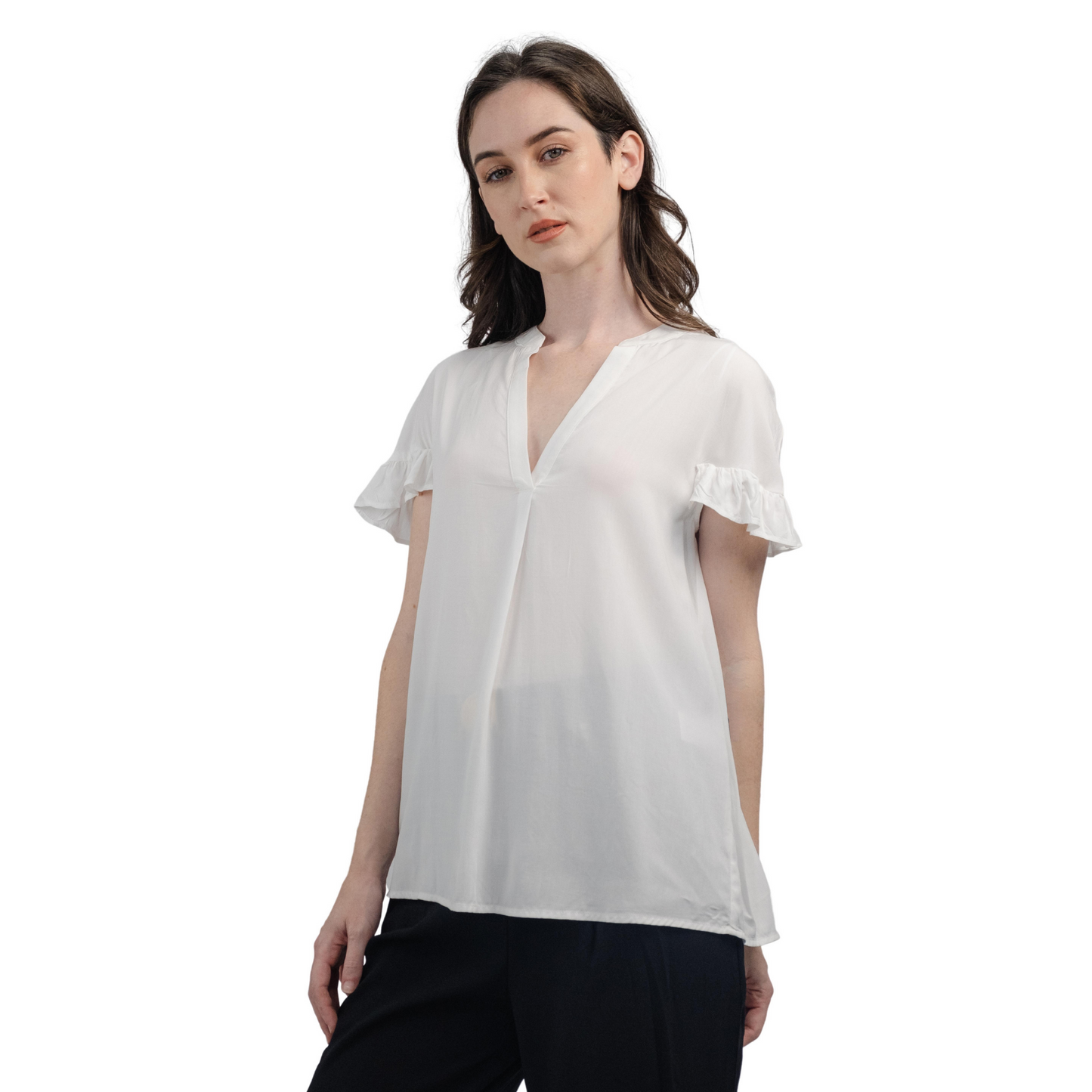 Women's V-Neck Ruffle Elegant Short Sleeve Blouses For Office Business Casual