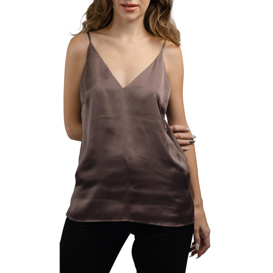 Women's V-Neck Adjustable Spaghetti Strap Satin Tank Top for Summer Business Casual