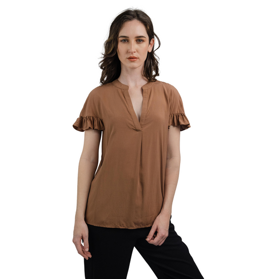 Women's V-Neck Ruffle Elegant Short Sleeve Blouses For Office Business Casual