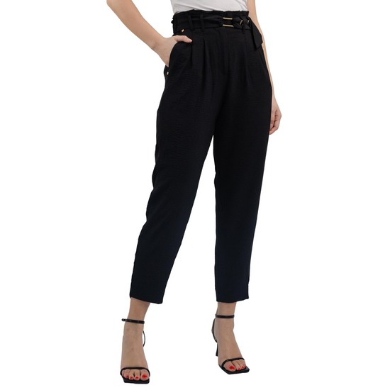 Women's Paper Bag Slim Fit Ankled Work Pants, High Waist Deep Pockets