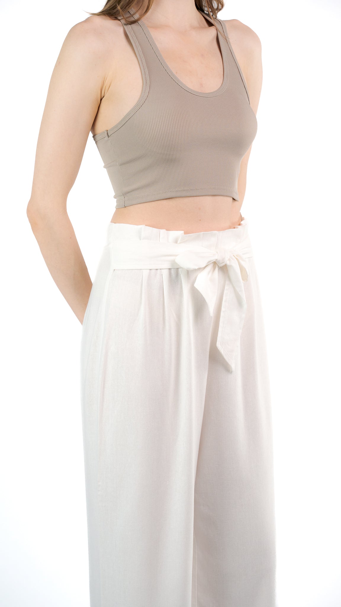 Women's Casual Wide Leg Pants High Waisted Self Tie Belted